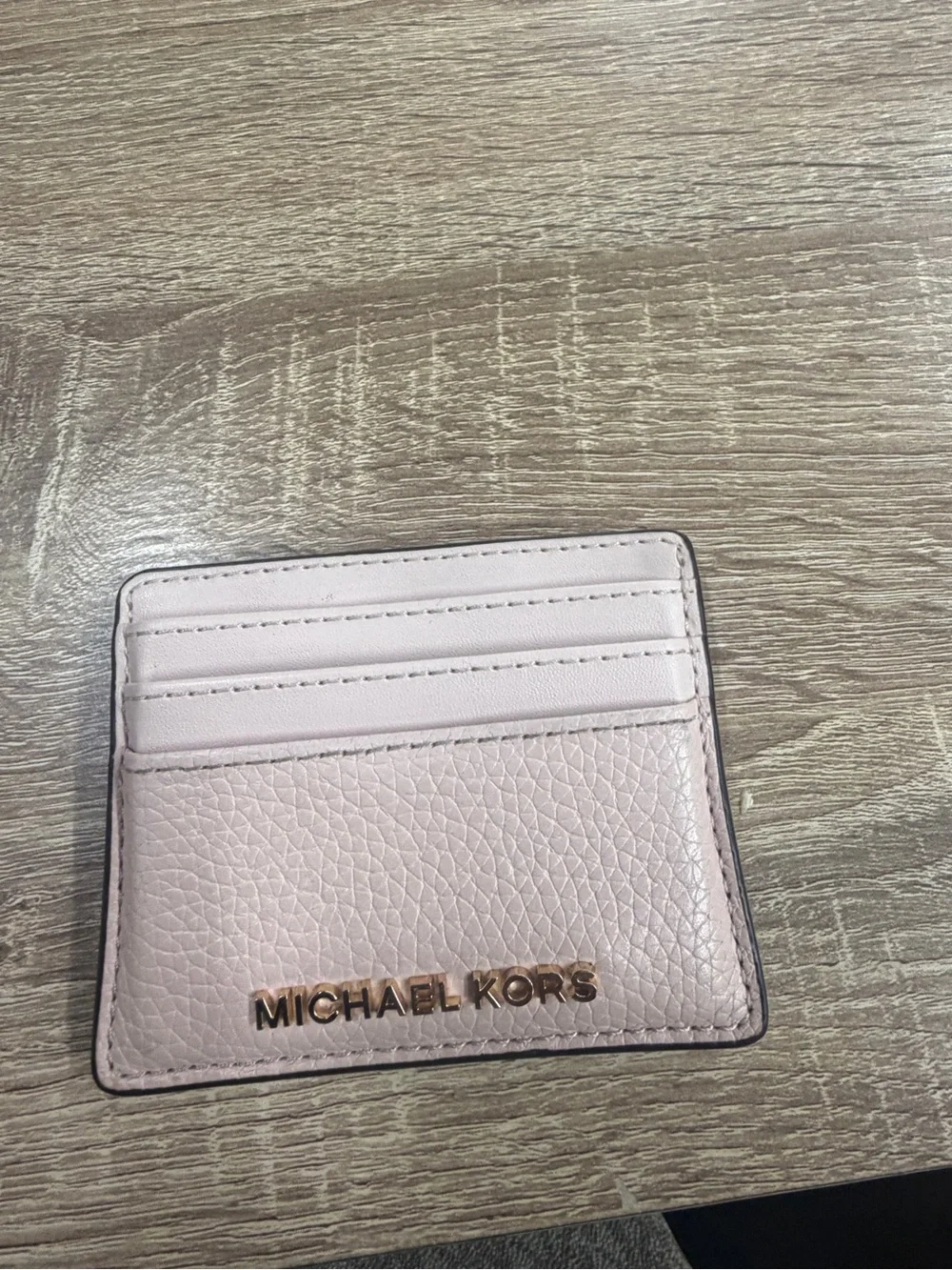 Michael Kors Blush Pink Leather Card Case with Gold Logo